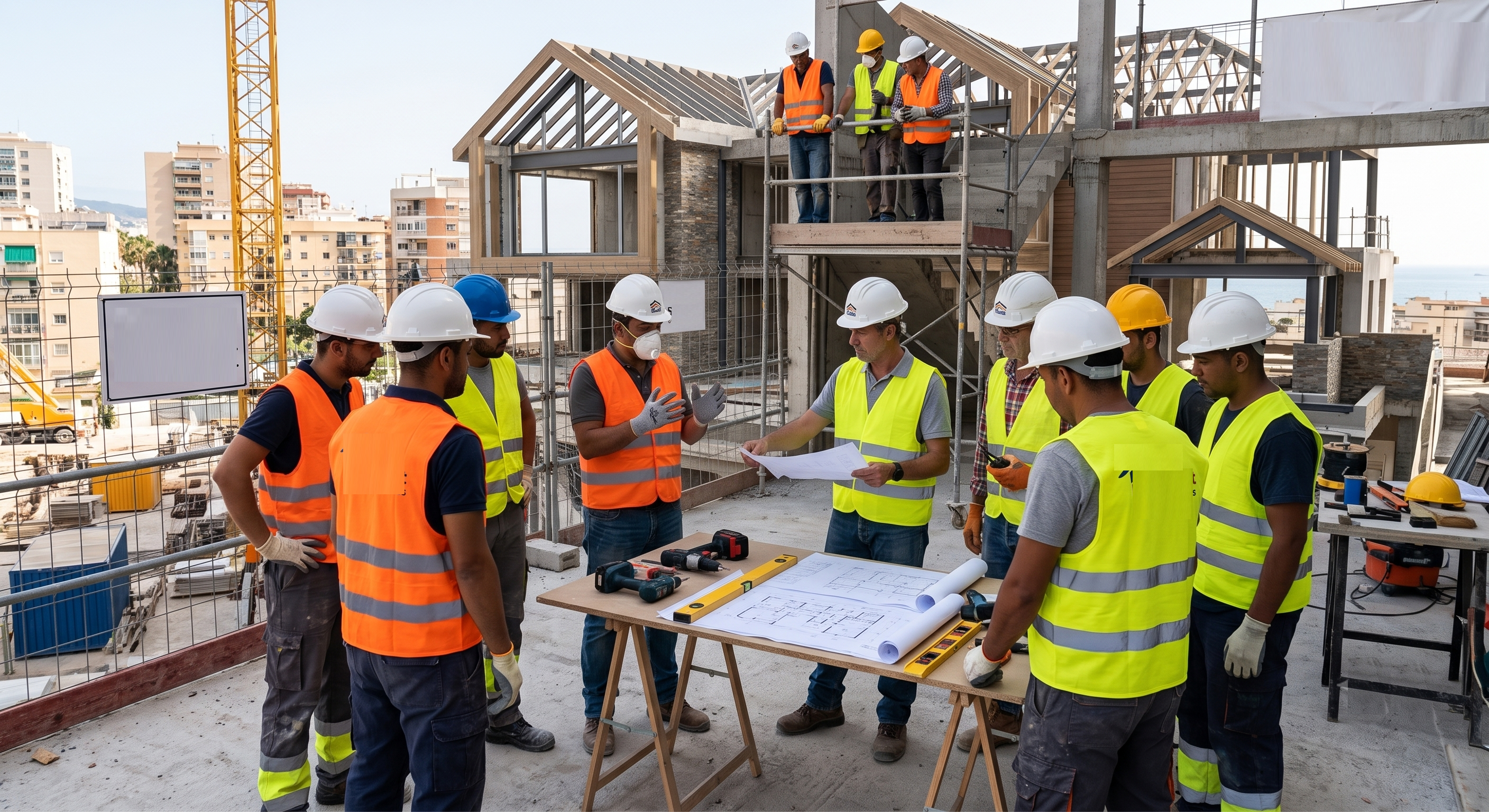 Equipo de ServiMet Construcciones sonriendo en la obra